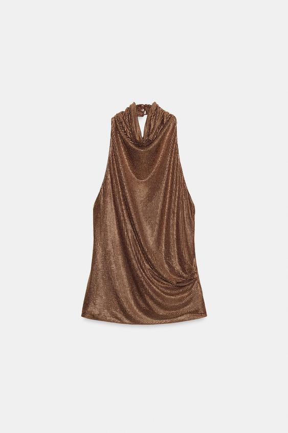 GLITTER HALTER TOP - Bronze by Zara - Image 0