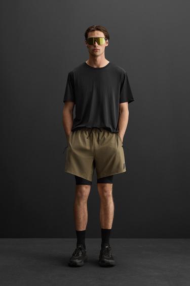 Zara 2 IN 1 TRAINING SHORTS - Dark khaki