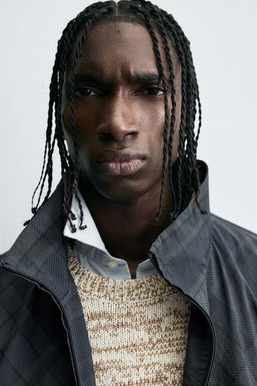 جاكيت تقني بنقشة مربعات متباينة - أزرق by Zara