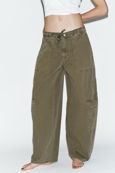 OVERSIZE CARGO TROUSERS - Dark khaki by Zara