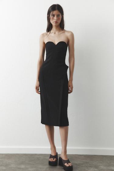 VESTIDO MIDI DECOTE CORAÇÃO - Preto da Zara - Imagem 0