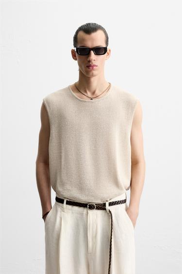 CAMISETA PUNTO CON LINO - Beige claro de Zara