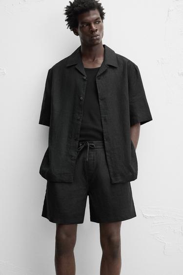SHORT 100 % LIN - Noir de Zara - Image 4