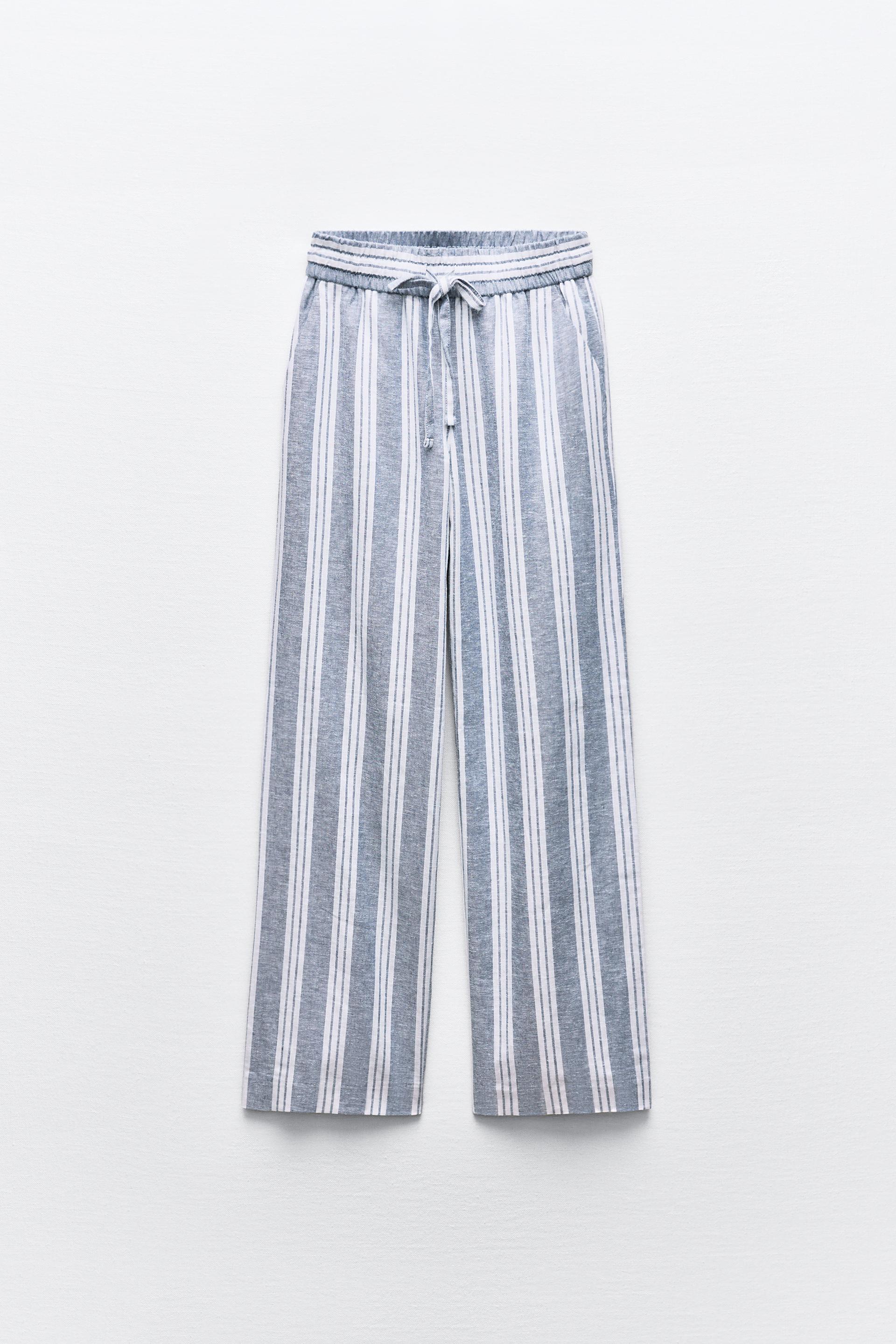 STRIPED LINEN BLEND TROUSERS