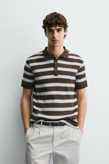 VERTICAL TEXTURED POLO SHIRT - Chocolate by Zara