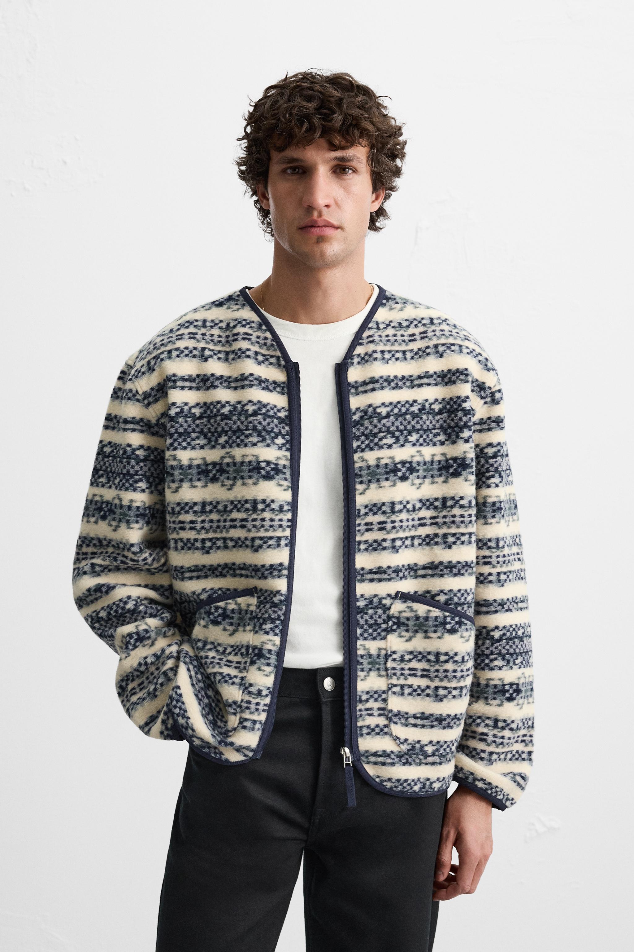 ZARA MEN’S JACQUARD store ZIP SWEATER(Size Medium)