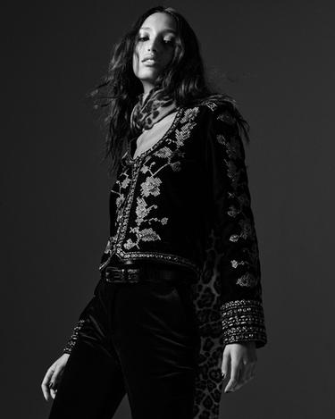 Zara EMBROIDERED VELVET JACKET ZW COLLECTION - Black
