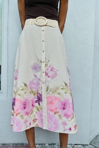 FLORAL PRINT BELTED MIDI SKIRT - Multicoloured by Zara - Image 2
