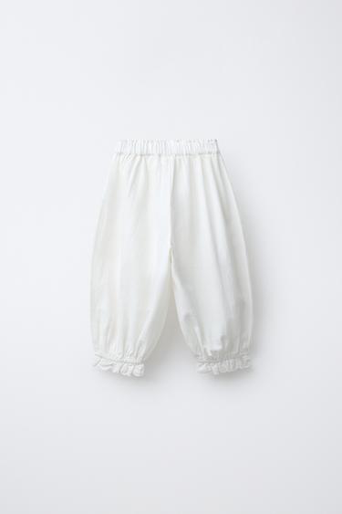EMBROIDERED JOGGERS WITH COTTON BLEND AND LINEN - Oyster-white by Zara - Image 1