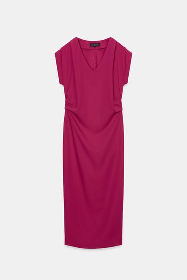 MIDI DRESS WITH PLEATS - Dark fuchsia by Zara