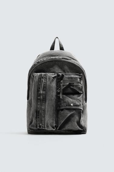 WASHED-EFFECT DENIM BACKPACK - Black by Zara