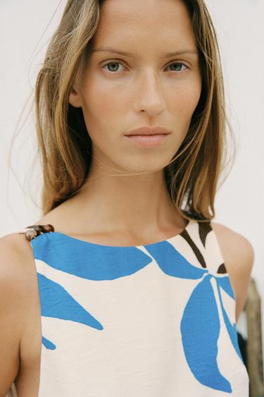 FLORAL PRINT BEADED TOP - Ecru / Blue by Zara - Image 2