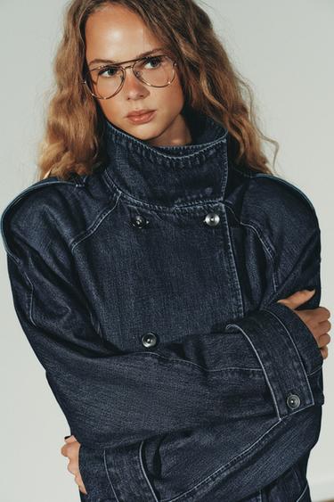 TRENCH MIDI EN JEAN TRF AVEC CEINTURE - Bleu marine de Zara - Image 2