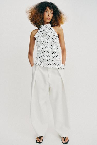 TOP HALTER À POIS - Blanc / Noir de Zara - Image 0