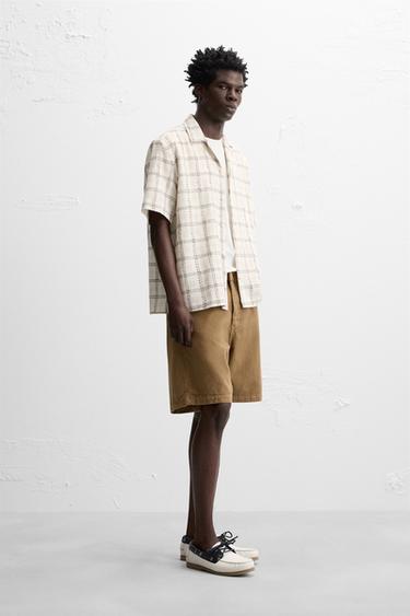 TEXTURED CHECK SHIRT - Ecru by Zara - Image 4