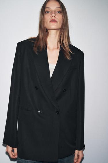Zara ZW COLLECTION LIMITED EDITION STRIPED WOOL BLEND BLAZER - Black