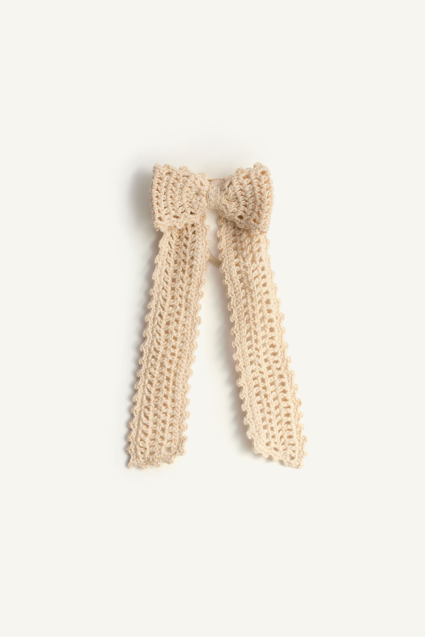 Детские аксессуары для волос Zara Crochet Knit Bow Hair Clip Scrunchie Limited Edition, цвет: Экрю — фото 3