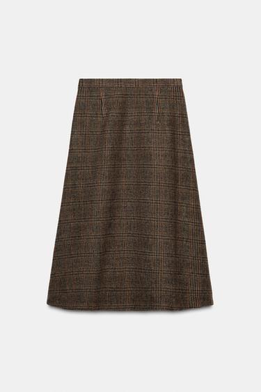 JUPE À CARREAUX PLIÉE AVEC LAINE ZW COLLECTION - Marron-Bleu de Zara - Image 8