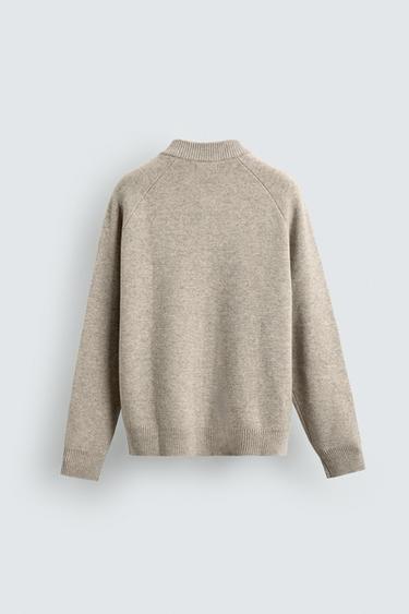 100% WOOL KNITTED BOMBER JACKET - Grey / Beige by Zara - Image 7