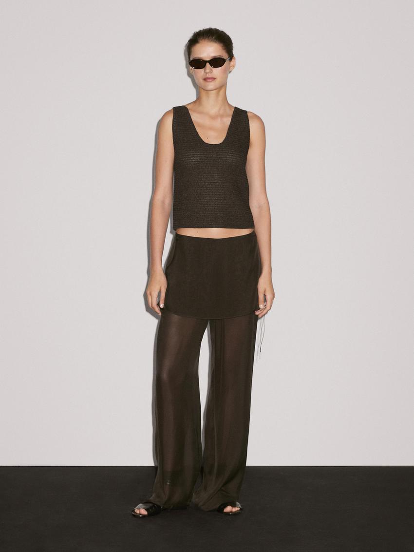 Flowing contrast 100% silk trousers