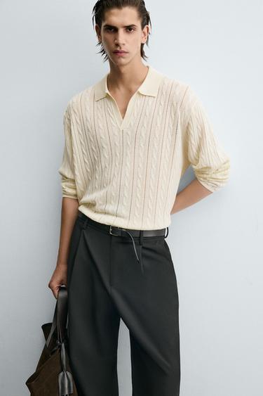 BRAIDED TEXTURE POLO SHIRT - Ecru by Zara - Image 4