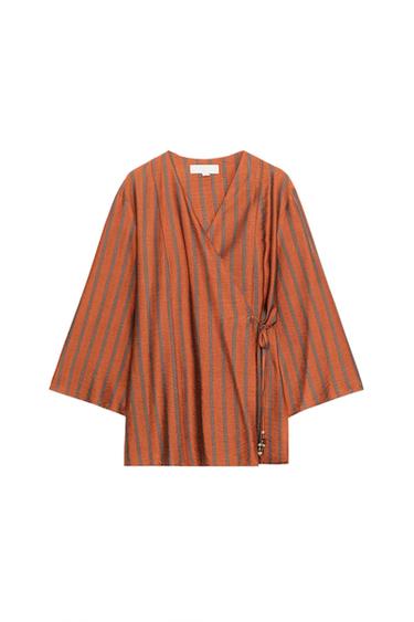 STRIPED WRAP JACKET - Burnt orange by Zara