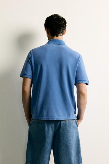 REGULAR FIT WASHED PIQUÉ POLO SHIRT - Faded blue by Zara