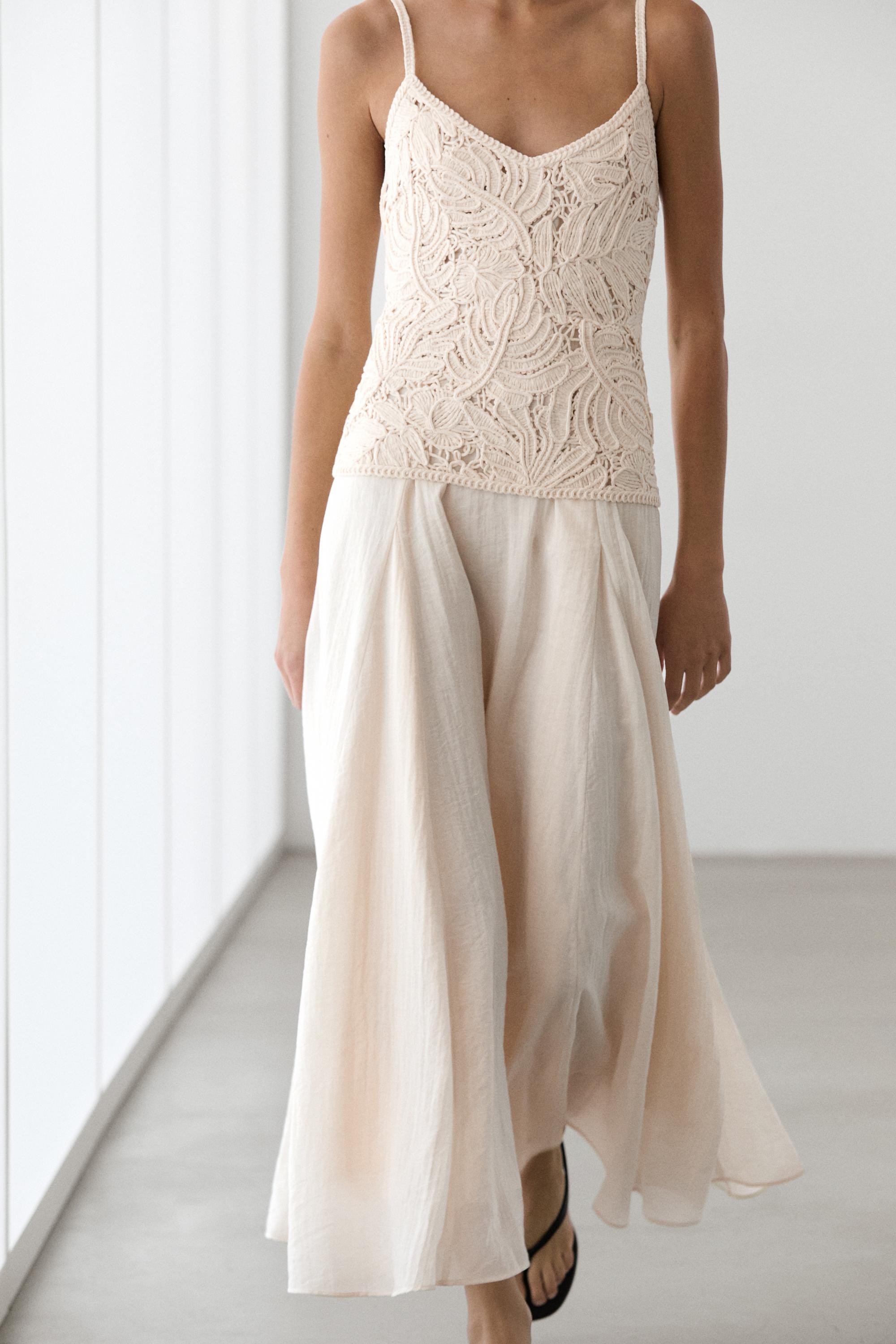 Long dress with contrast crochet detail