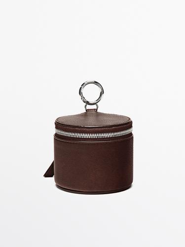 Zara Round nappa leather bag with rhinestones - Brown - Image 0