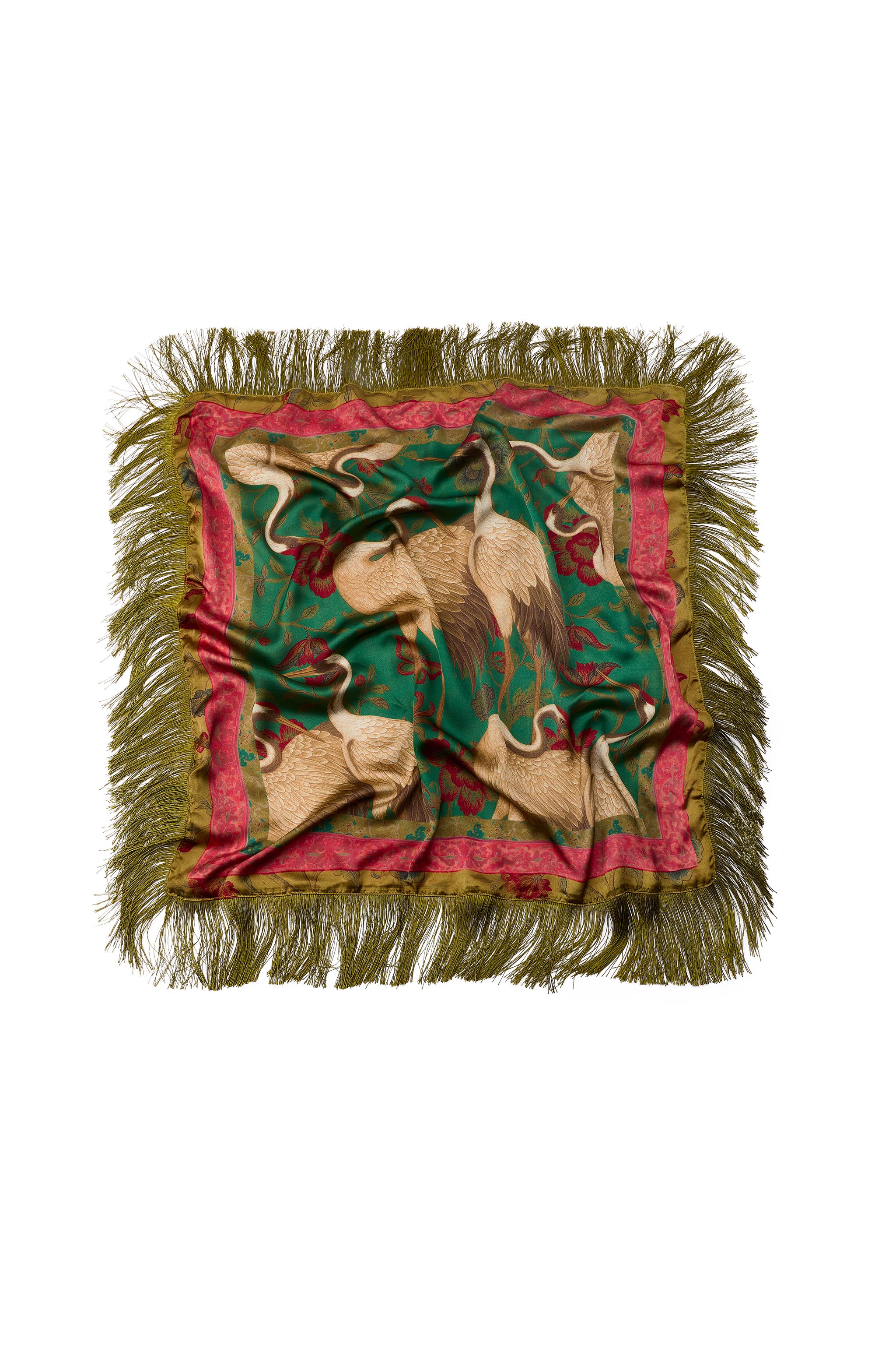 FRINGED PRINTED SATIN SCARF - Olive green | ZARA United States