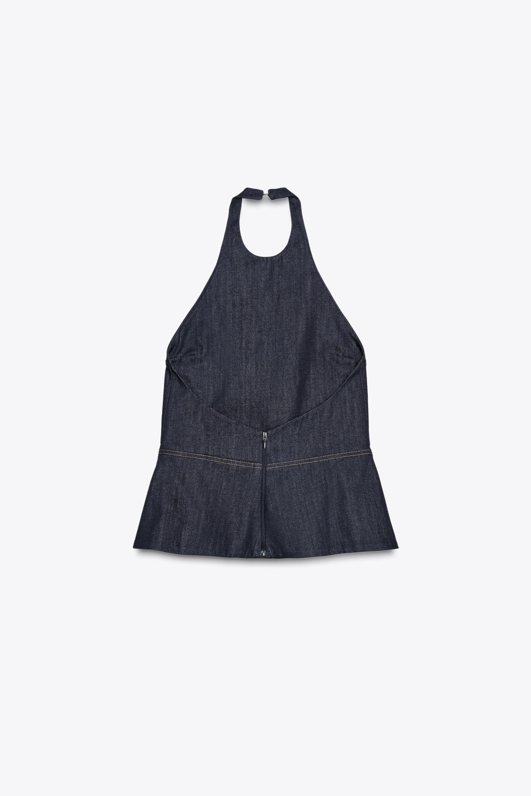 ZW COLLECTION DENIM HALTER TOP - Blue | ZARA United States