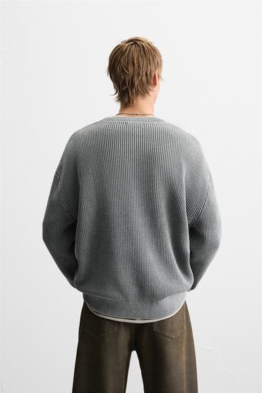 RIBBED WASHED SWEATER - Grey by Zara - Image 2