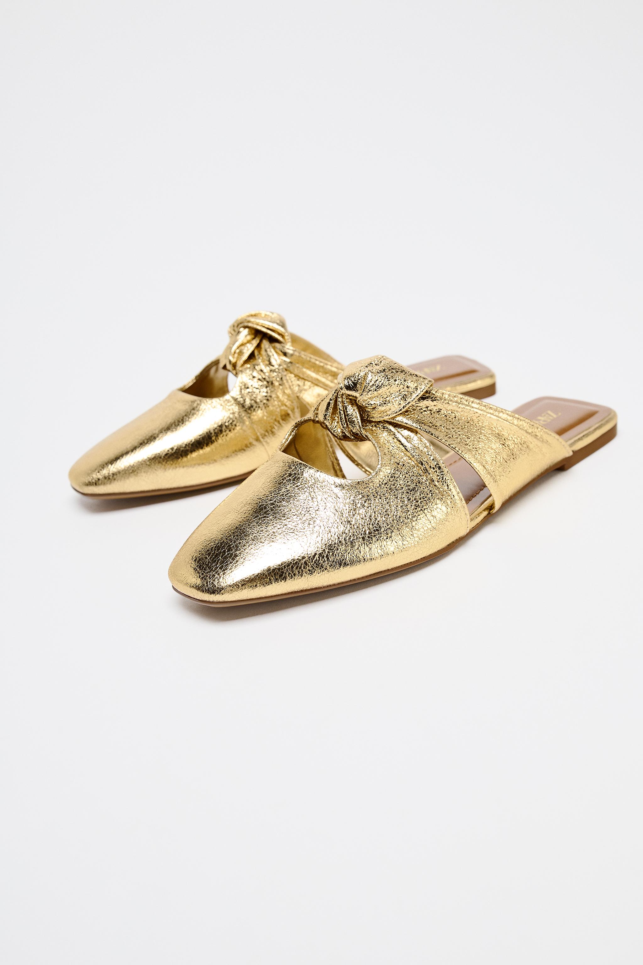 【ZARA】ノット付きメタリックミュール ノット付きメタリックミュール - ゴールド | ZARA Japan / 日本