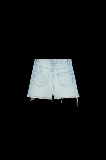 HIGH-WAIST CROSSOVER WAIST TRF MOM FIT DENIM BERMUDA SHORTS - Sky blue by Zara