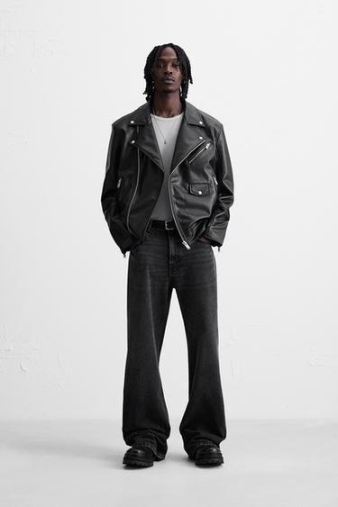 VESTE DE MOTARD MATIÈRE SYNTHÉTIQUE - Noir de Zara