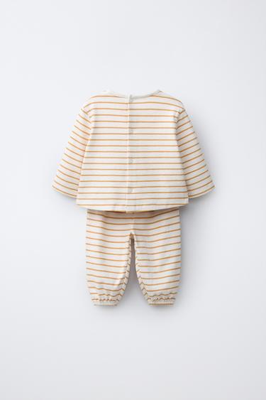 EMBROIDERED BUNNY STRIPED T-SHIRT AND TROUSERS SET - Ochre by Zara - Image 1