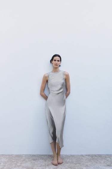 Zara SATIN DRESS WITH WOOL - Grayish - Image 0