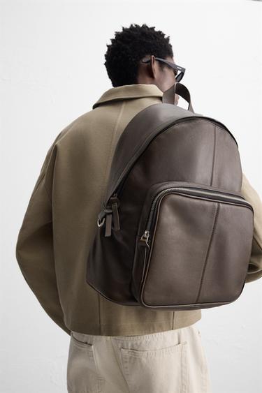 LEATHER BACKPACK - Brown by Zara - Image 0