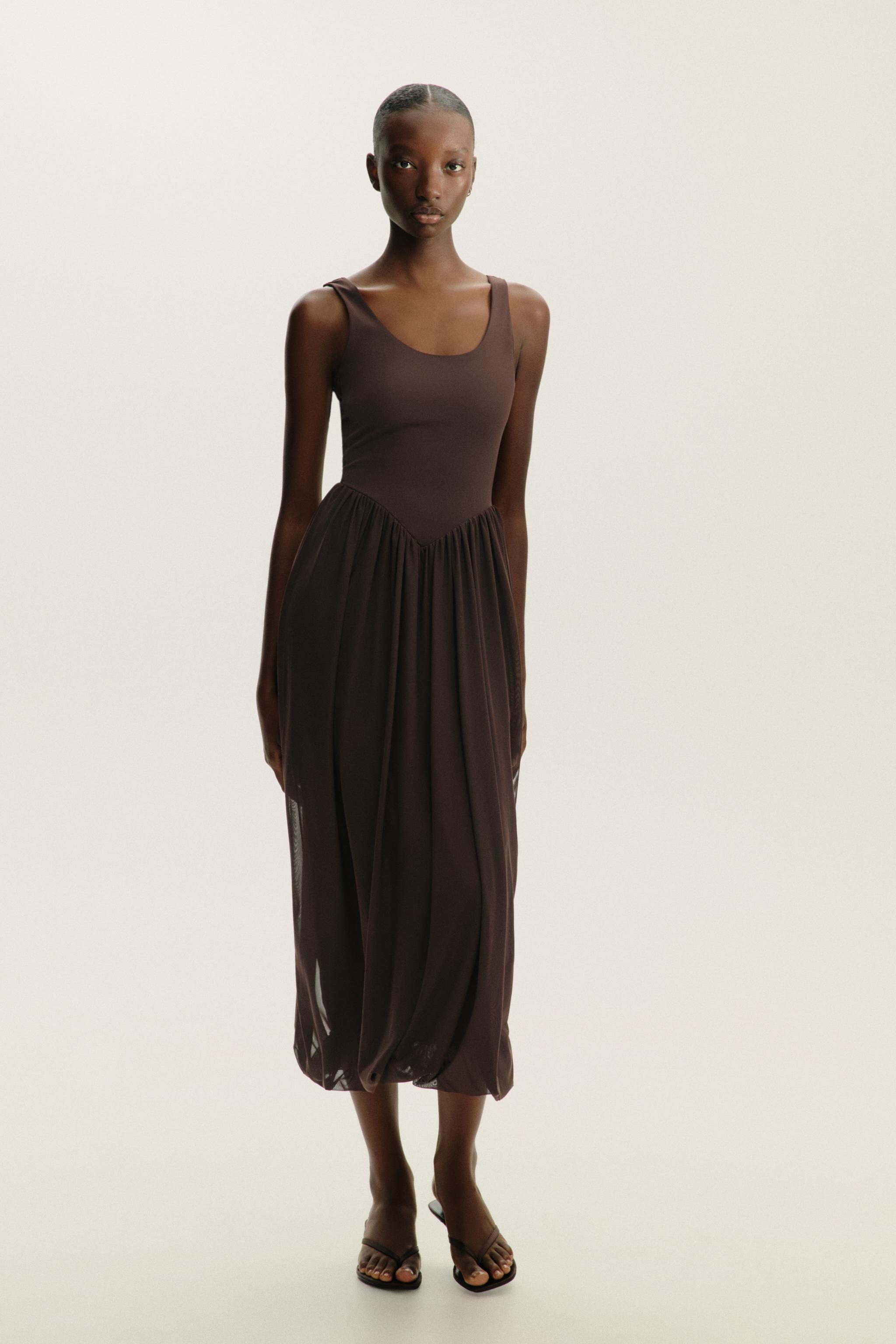 ZARAチュールワンピースドレス チェック柄チュールワンピース - カーキ | ZARA Japan / 日本