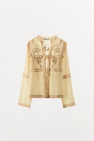 자수 레이스 블라우스 리미티드 에디션 - Zara 노랑