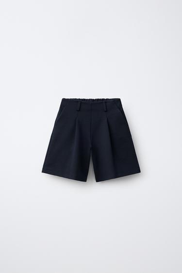 LONG PLEATED BERMUDA SHORTS - Navy blue by Zara - Image 0