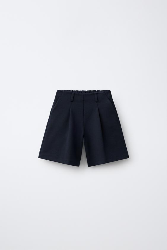 LONG PLEATED BERMUDA SHORTS - Navy blue by Zara - Image 0