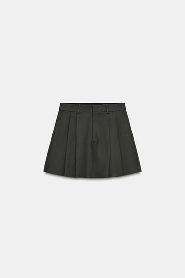 FALDA CORTA PLIEGUES ZW COLLECTION - Khaki de Zara