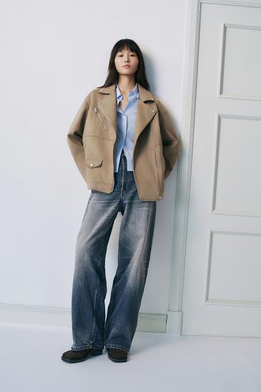 FAUX SUEDE BIKER JACKET - camel by Zara