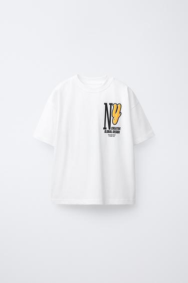 T-SHIRT WITH RAISED NY PRINT - White by Zara