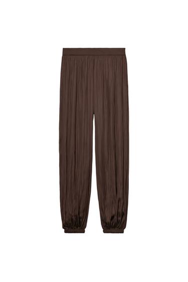 Zara SATIN EFFECT BALLOON PANTS - Brown