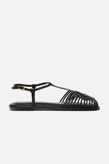 Zara WOVEN CAGE SANDALS - Chocolate Brown