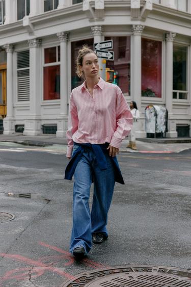STRIPED BALLOON OXFORD SHIRT - Pink / White by Zara - Image 0