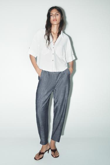 CAMISA MANGA CORTA CON LINO  - Blanco de Zara