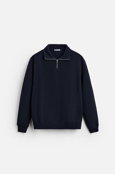 MOLETOM BÁSICO COM GOLA E ZÍPER - Azul-marinho da Zara